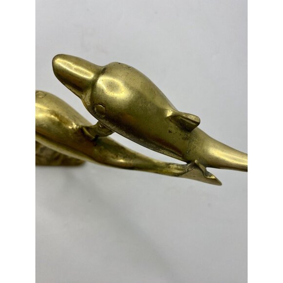 Brass Dolphin Figurine Swimming Ocean Nautical Beach‎ Decor 6” Vintage - Picture 8 of 11
